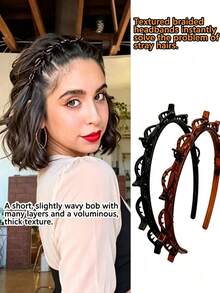 1/2pcs Korean Style New Hollow Woven Headband, Loose Bangs Clip, Women's Hair Accessory, Styling Hair Tool, Curly Hair Travel Headband, Hair Clip Headband - Multicolor - View 3