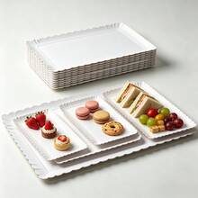5pcs White Rectangular Cake Trays, Heavy Duty Cardboard Trays, Oil-Resistant Wavy Edge Cake Base, Dessert Table Serving Platters, For Cupcake Display Decoration, Suitable For Birthday Party, Wedding, Catering - White - View 2