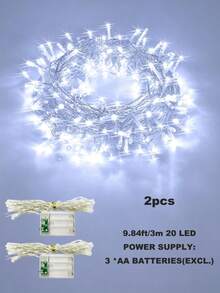 10/20/40/80 LED 白色串燈，恆亮與閃爍燈光，浪漫氛圍情人節裝飾燈，便攜式室內外通用，音樂節燈飾，婚禮裝飾燈，日常臥室或庭院裝飾燈 - 白色 - 查看 15