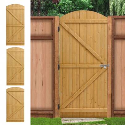 Rustic Pine Wooden Garden Door For Courtyard Entrance – Natural Wood Grain Texture, Sturdy T-Shape Hinges (3 Pcs), Secure Latch Design, Farmhouse & Ranch Style | Available In 90*150cm / 90*180cm / 90*210cm Sizes | Easy Installation, Weather-Resistant