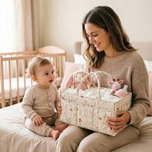 New Quilted Pink Bow Baby Diaper Bag, Portable Foldable Large Capacity Tote Bag For Mother And Baby Travel - Multicolor - View 5