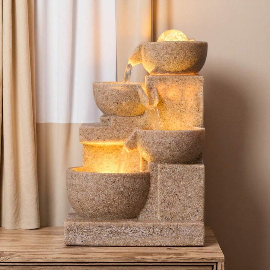 流水裝飾品 循環式極簡現代室內桌面擺飾 適用客廳、玄關、書房、茶几,砂岩風水招財裝飾 - QT6809 - 查看 1