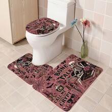 1pc/4pcs Halloween Telephone Skeleton Multi-Function Bathroom Decor Shower Curtain Set, Free 12 Hooks, Premium Holiday Atmosphere, Bathroom Mat, U-Shaped Rug And Round Toilet Lid Cover, Suitable For All Halloween Scenes - Phone Skull - View 10