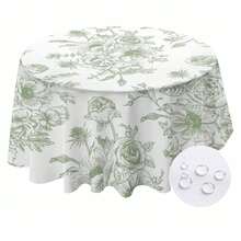 Blue Sage Green Floral Round Tablecloth - 60 Inch Dia Or 70 Inch Dia Chinoiserie Flower Table Cloth Vintage Boho Floral Polyester Fabric Farmhouse Round Table Cover For Kitchen Party Dining Picnic Outdoor Decor - Hoa màu xanh lá cây nhạt - Xem 2