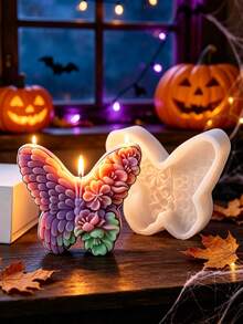 1pc Skull Butterfly Silicone Candle Mold, Flexible And Durable, Easy To Demold, Suitable For Epoxy Resin Casting, Plaster And Handicrafts, Skull Butterfly Design, Home Wall And Desktop Decor, Candle Making Mold, Suitable For DIY Enthusiasts, Christmas, Halloween, Easter, Thanksgiving - A - View 5