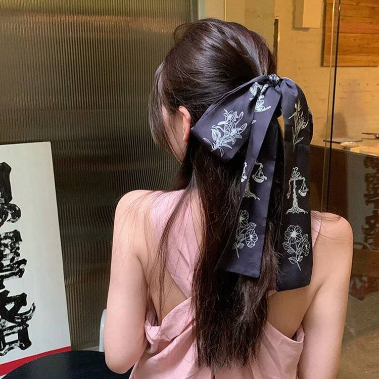 1件新款中式蝴蝶結緞帶髮飾髮圈，法式復古碎花髮繩髮帶，女款 - 彩色 - 查看 4