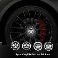 4pcs/Set Crown Pattern Car Wheel Hub Reflective Stickers - Vinyl Self-Adhesive Safety Warning Stickers, Suitable For SUV And Trucks, Fashionable Appearance Decorative Stickers, Enhance Night Driving Safety, Made Of High-Grade Reflective Vinyl Material, High Visibility In Low Light/Dark Environments, Waterproof And Weather-Resistant, Suitable For Outdoor Use, Easy To Apply On Wheel Rims - A - View 16