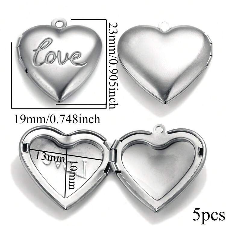 5pcs Stainless Steel Heart-Shaped Photo Locket Pendant, DIY Jewelry Accessories, Valentine's Day - photo box - View 19