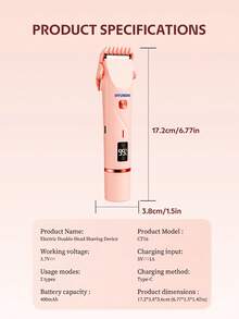 HYUNDAI 1pc Painless LED Digital Display 2-In-1 Women's Electric Shaver IPX7 Waterproof Full Body Use Easy To Clean Ceramic Blade And Floating Foil Head Gentle For Sensitive Skin Type-C Charging Portable For Travel And Business Trips - Multicolor - View 10