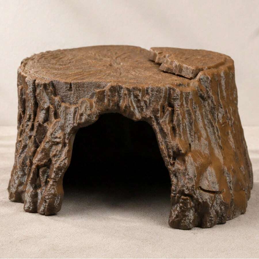 Realistic Tree Stump Reptile Hide, Tank And Aquarium Decoration, Faux Wood Cave Habitat, Amphibian Hiding Decor, Suitable For Geckos, Lizards, Turtles And Fish Tanks (Image For Reference Only, Please Refer To Actual Product Color) - View 1