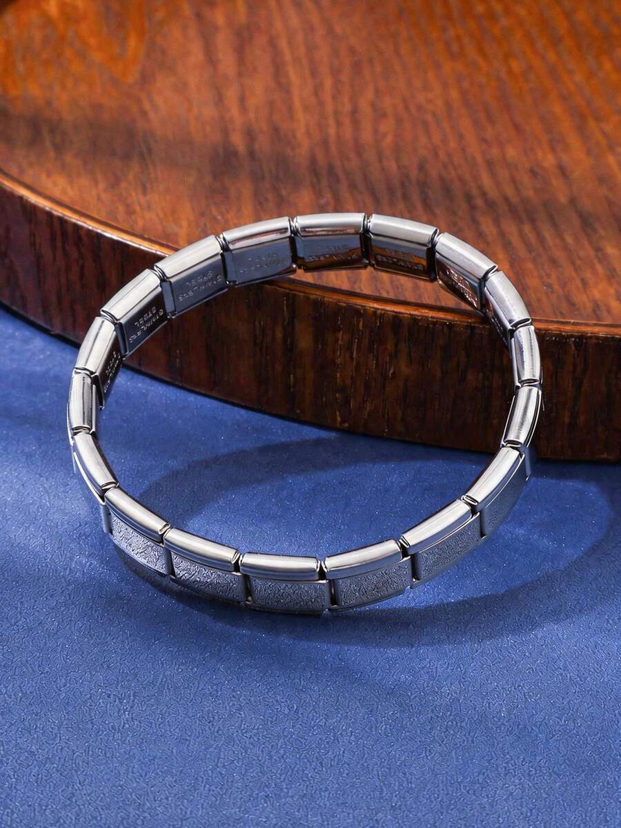 1PC Stainless Steel Elastic Fashion Bracelet Adjustable Bangle Perfect For Everyday Wear - Silver - View 1
