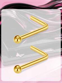 2pcs Stainless Steel Nose Rings For Women,L Shaped Nose Studs Cork Screw,Nose Piercing Jewelry For Women Men,Top 2mm Ball Nostril Piercing Jewelry - L-shaped - View 12