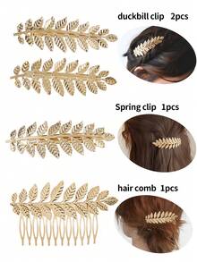 2pcs/4pcs Metal Leaf Hair Clips, Leaf Side Clips, Bangs Clips, Fairy Mori Style Hair Accessories, Versatile Leaf Hair Pins, Alligator Hair Clips, Barrette Set - Gold - View 18