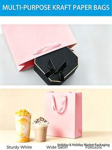 10pcs/5pcs/1pc Blank Paper Gift Bags With Velvet Rope Handles, Reusable Matte Paper Shopping Tote Bags, Suitable For Weddings, Birthday Parties, Boutique Retail Packaging, Black, White, Pink - Pink - View 5