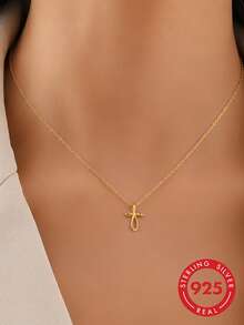1 Peça Colar de Cruz de Linha Minimalista Mini em Prata Esterlina S925 Estilo Coreano Ins para Mulheres, Uso Diário, Encontro, Férias, Versátil, Elegante, Fresco, Moda, Casual, Delicado, Sofisticado, Corrente de Clavícula, Adequado para Presente de Feriado - cruzar - Visão 10