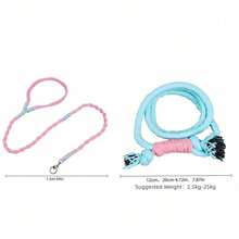 1Set Dog Leash And Collar (Detachable) Polyester Pink/Blue/Yellow Hand-Woven Collar And Leash 2 Pieces Set, Soft And Comfortable Adjustable Collar Set For Small Dogs And Cats - Dog Supplies, Suitable For Daily Walks And Outdoor Activities Dog Harness/Dog Collar/Dog Stuff - Multicolor - View 3