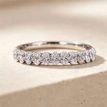 Women's Delicate Shiny Half-Circle Oval Zirconia Inlaid White Gold Plated Daily Thin Stacking Ring - White Gold - View 2