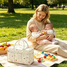New Quilted Pink Bow Baby Diaper Bag, Portable Foldable Large Capacity Tote Bag For Mother And Baby Travel - Multicolor - View 4
