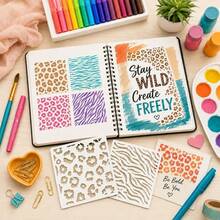 12 buah Stensil Motif Macan Tutul, Cheetah, Hewan Peliharaan, dan Sapi - Templat Tekstur Bergaris yang Dapat Digunakan Kembali untuk Dekorasi Lukisan Semprot, Desain Bunga, Pola Sulur Hibiscus, Perlengkapan Sekolah dan Kembali ke Sekolah, Scrapbooking - Putih - View 2