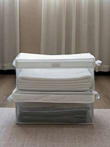 Madebyblanc Transparent Stackable Storage Box With Lid And Handle, Designed For Space-Saving Organization In Bedrooms, Closets, Dorm Rooms, And Around The Home. - Clear - View 1