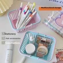 1/2/3/7PCS Cute Macaron Color Handheld Storage Basket Pink Girly Sticker Stationery Miscellaneous Items Jewelry Desktop Organizer - Multicolor - View 5