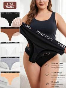 5pcs Plus Size Cotton High Waist Sexy Thong Set, Women's T-Back Seamless Comfortable Thong Set, S-XXXL, Suitable For Plus Size - Multicolor - View 2
