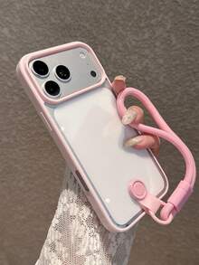 Acrylic Hard Pink Phone Case With Hand Strap, Compatible With IPhone 17 Pro Max/17 Pro/17/16 Pro Max/16/16 Pro/16 Plus/11/15/15 Pro/15 Pro Max/13/14 Pro Max/13 Pro/13 Pro Max/14 Pro/14 Pro Max, Anti-Yellowing Protective Cover, Acrylic Material - Pink + Bracelet - View 4