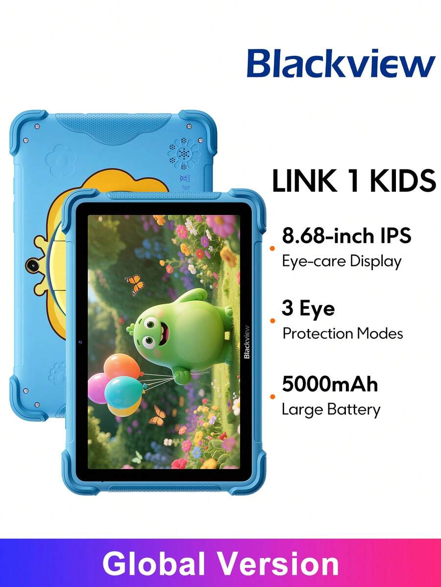 Blackview LINK 1 兒童平板電腦 全球版 8.68 吋 IPS 護眼螢幕 1080P Widevine L1 認證 3 種護眼模式 Kids Space 家長控制 最高 16GB RAM(4GB RAM + 12GB 擴充)DokeOS 5.0 基於 Android 16 - 藍色 - 查看 1