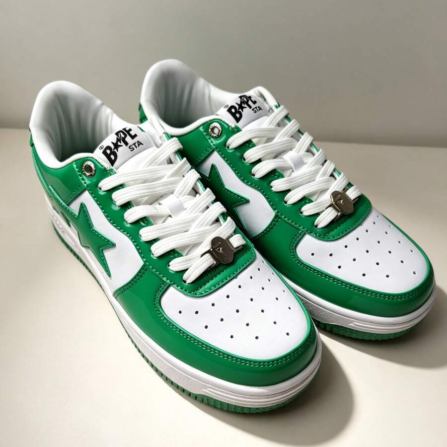 A BATHING APE Bape Casual Sneakers, Contrast Color Star Logo Glossy Leisure Shoes