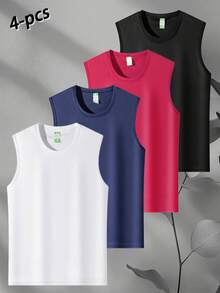 4 Packs Men's Workout Tank Tops Sleeveless Mesh Muscle Gym Quick Dry Tank Top - Multicolor - View 3