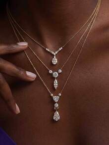 New Stainless Steel Gold Color Necklace, Minimalist Sparkling Zirconia Pendant, Suitable For Women And Girls To Wear To Parties And Weddings - Multicolor - View 13