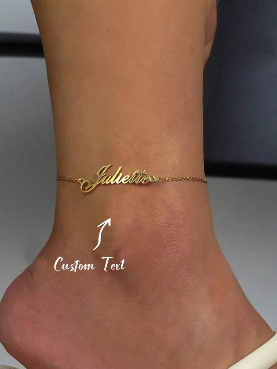 Customized Name Anklet, Stainless Steel Silver Color Leg Chain, Women's Anklet, Fashionable Foot Jewelry - Yellow - View 1