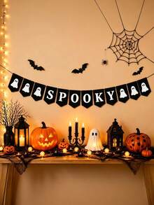 1pc Halloween Banner With BOO Ghost Letters - Decorative Flag For Party Setup, Halloween Background Wall Decoration - A - View 2