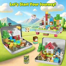 60pcs Country Adventure Theme Magnetic Blocks, Farm & Field Pattern Bricks, DIY Assemble Country Farm Scene, Free Combination Stacking STEM Toy, Enhance Children's Hands-On Ability, Toddler Birthday & Holiday Educational Gift - Multicolor - View 6