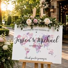 Personalized Acrylic Wedding Welcome Sign, World Map And Travel Theme, Custom Bride And Groom Names And Date, Transparent Or Frosted Acrylic Guest Sign-In Board, Destination Wedding Decor, Elopement Wedding Poster, Calligraphy - Multicolor - View 8