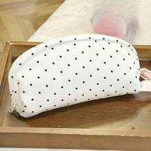 1pc Cute Large Capacity Polka Dot Shell Student Pencil Case, Cream White, Suitable For Classroom And Travel, Multi-Compartment Polka Dot Pattern Stationery Storage Bag - Pencil Case - View 4