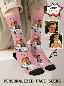 1 Pair Customized Face Photo Printed Socks, Wedding Socks, Personalized Fun Socks, Can Print Any Face, Best Gift, Customized Gift For Friends - Multicolor - View 5