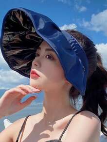 女士防晒帽，宽帽檐，户外防紫外线，黑色PVC外壳，夏季款 - 彩色 - 查看 9
