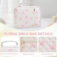 Quilted Women Bible Cover Case, Large Bible Study Storage Bag With Highlighters Index Tabs, Christian Journaling Kit Gift For Mom Mother's Day - Blue - View 5