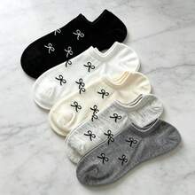 1/5/10雙女款船襪，甜美蝴蝶結極簡低筒隱形襪，女款短襪，女款踝襪，女款襪子，女孩襪子，學生襪子，高跟低筒襪，休閒防滑襪，Ins風時尚襪，柔軟舒適，適合春夏居家/日常/戶外穿著，四季皆宜，夏季襪子 - 彩色 - 查看 6
