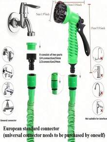 1pc 50/100ft Adjustable Watering Hose With Green Nozzle, Durable Polyethylene Multi-Purpose Garden Hose With Spray Gun, Suitable For Outdoor Patio, Expandable And Easy To Use, Polyethylene Material, Garden Style, Green Nozzle Design, For Watering And Cleaning - Green - View 11