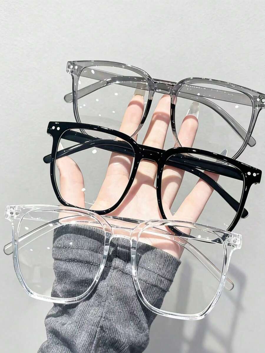 3pcs Square Flat Lens Glasses Set, Unisex, Suitable For Back To School, Daily Wear And Watching TV - Multicolor - View 1