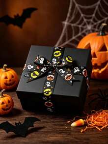 1 pieza Cinta con patrón de calabaza y murciélago de Halloween, cinta para envolver regalos, cinta decorativa de Halloween, tamaño 2.5cm*10, cinta acanalada para pastel de cumpleaños festivo, adecuada para envolver regalos, decoración de fiesta de Halloween y manualidades DIY - Multicolor - Ver 3