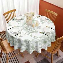 Blue Sage Green Floral Round Tablecloth - 60 Inch Dia Or 70 Inch Dia Chinoiserie Flower Table Cloth Vintage Boho Floral Polyester Fabric Farmhouse Round Table Cover For Kitchen Party Dining Picnic Outdoor Decor - Hoa màu xanh lá cây nhạt - Xem 3