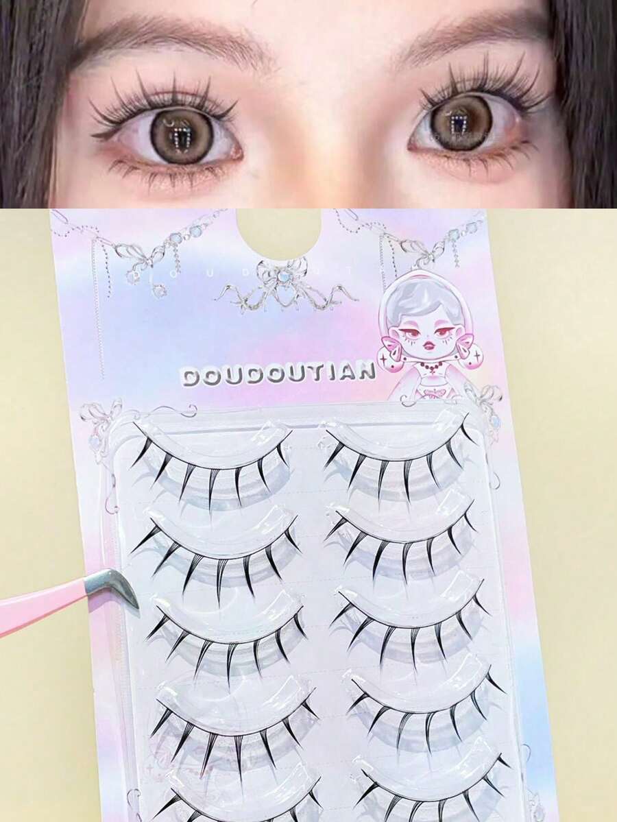 Japanese Style Cute False Eyelashes 5 Pairs C Curl Natural Look Camera-Ready Design For Lively Manga Eyes Suitable For Cosplay And Daily Makeup 7mm-12mm - Multicolor - View 1