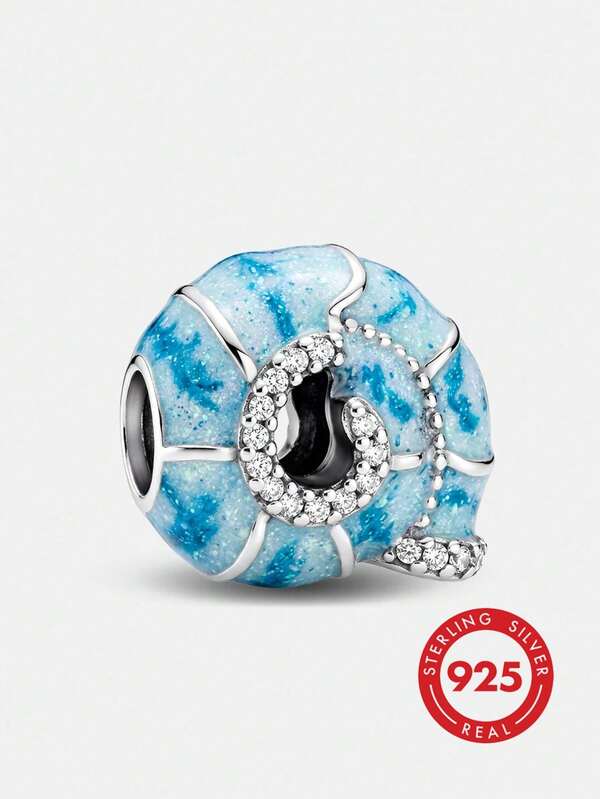 1 pièce Perle de coquillage bleu glace lumineuse en argent sterling 925, convient pour bracelet de femme, fabrication de bijoux DIY