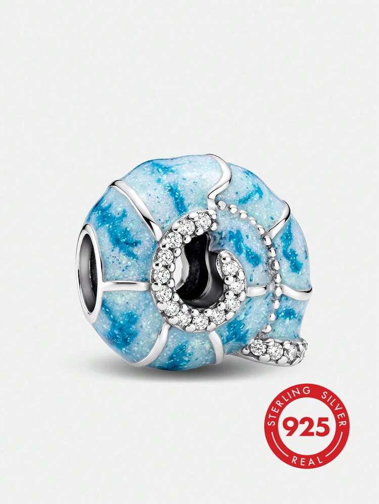 1 buah Manik Cangkang Biru Es Berkilau Perak Sterling 925, Cocok untuk Gelang Wanita, Pembuatan Perhiasan DIY - Gaya 7 - View 1