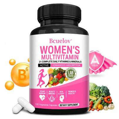 Bcuelov Women's Multivitamin Capsules, Beneficial For Brain, Heart, Digestive, And Immune System Health - 120 Capsules