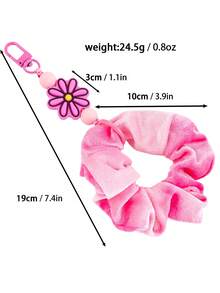 Scrunchie de Veludo Tie Dye com Chaveiro de Pingente de Letra, Elástico de Cabelo em Tecido Degradê com Pingente de Contas, Suporte de Rabo de Cavalo Elástico Macio, Pulseira da Moda - 2850 - Visão 5