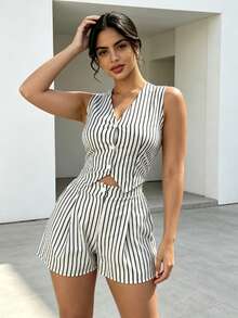 Women Two-Piece Outfits - Black and White - View 2